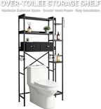 Quikraen 7-Tier Over the Toilet Storage Shelf, Large Bathroom Organizer with 2 Fabric Drawers, 4+3 Adjustable Side Shelves, Sturdy Freestanding Space Saver Rack with Hooks for Bedroom, Laundry, Black - Image 9