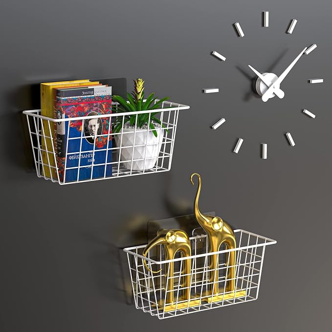 MaraFansie Wall Wire Baskets Adhesive Basket Hanging Kitchen Baskets No Drilling for Cabinet & Pantry Organization and Kitchen, Bathroom, Bedroom Storage, 4 Pack, White - Image 7