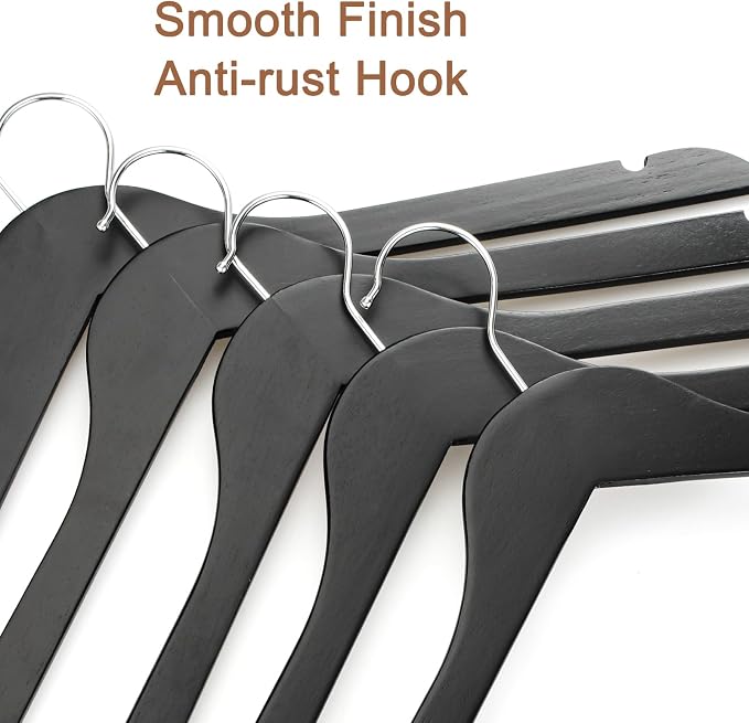 TOPIA HANGER Wooden Hangers 30 Pack, 0.28-inch Slim & Durable Clothes Hangers Space Saving, Black Wood Hanger with 360°Swivel Hook and Non-Slip Shoulder Notches for Coat,Shirts, Camisoles, CT51B - Image 4
