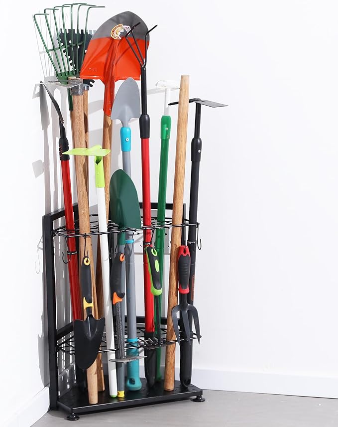 YueTong Garden Tool Organizer for Corner,Yard Tools Rack for Garage Storage Organization,Garage Tool Holder Free Standing No Mount.Heavy Duty and Solid Metal for Indoor and Outdoor Use. by YueTong