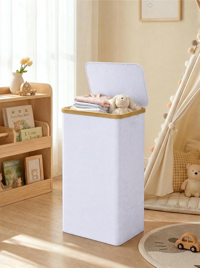 IEGrow Laundry Hamper with Lid,110L Laundry Basket with Mesh Bags,White - Image 2
