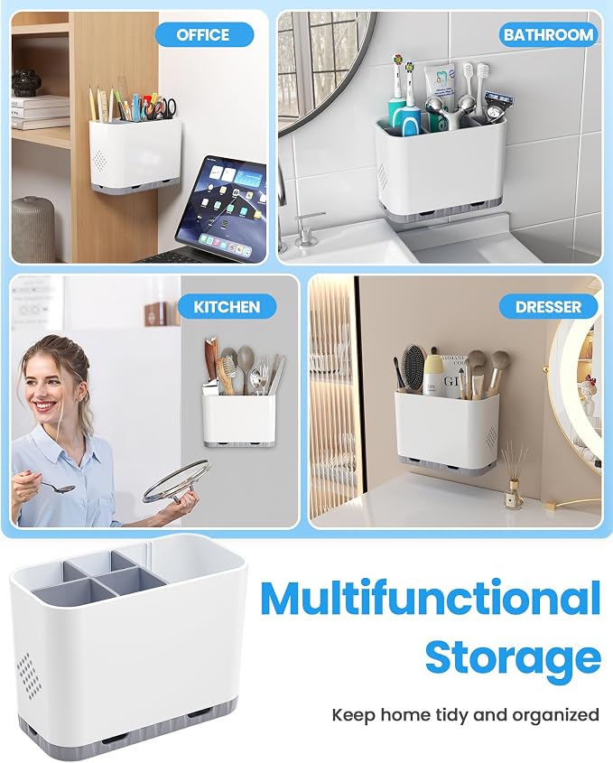 Toothbrush and Toothpaste Holders for Bathrooms Countertop - Detachable 5 Slots Kids Electric Toothbrush Holders Set Wall Mounted with Removable Dividers for Bathroom Decor and Accessories Organizer - Image 8