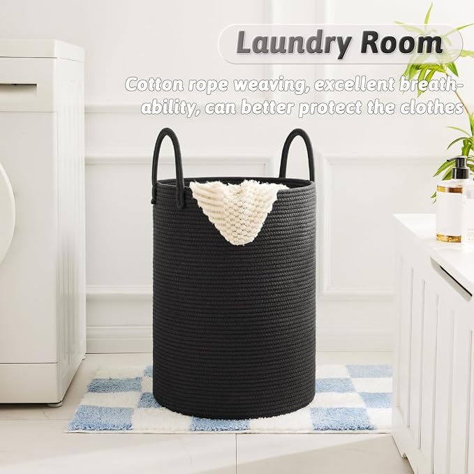 Artfeel Laundry Basket,Woven Cotton Rope Laundry Hamper,80L for Decorative Storage of Dirty Clothes,Toys and Blankets in Bathroom,Baby Room and Living Room - Image 5