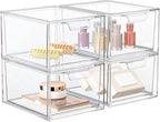 4 Pack Stackable Acrylic Makeup Organizer, Clear Storage Drawers by SpaceHacks