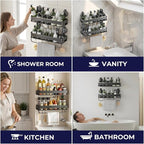 Corner Shower Caddy,Suction Cup Shower Caddy with Hooks,No Drilling Rustproof Aluminum Bathroom Organizers and Storage,Shelves for Bathroom Accessories Decor (15.7inch-Gunmetal Gray) - Image 8