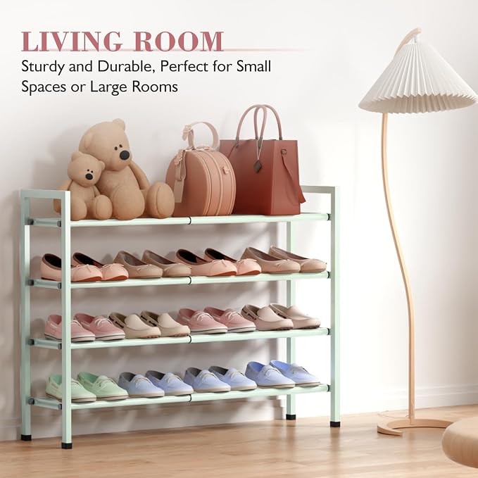 Bumusty 4 Tier Expandable Shoe Rack for Closet, Green | 18"-33" Adjustable Shoe Rack for Entryway, Small Shoe Organizer for Dorm, Front Door, Sturdy Metal - Image 5
