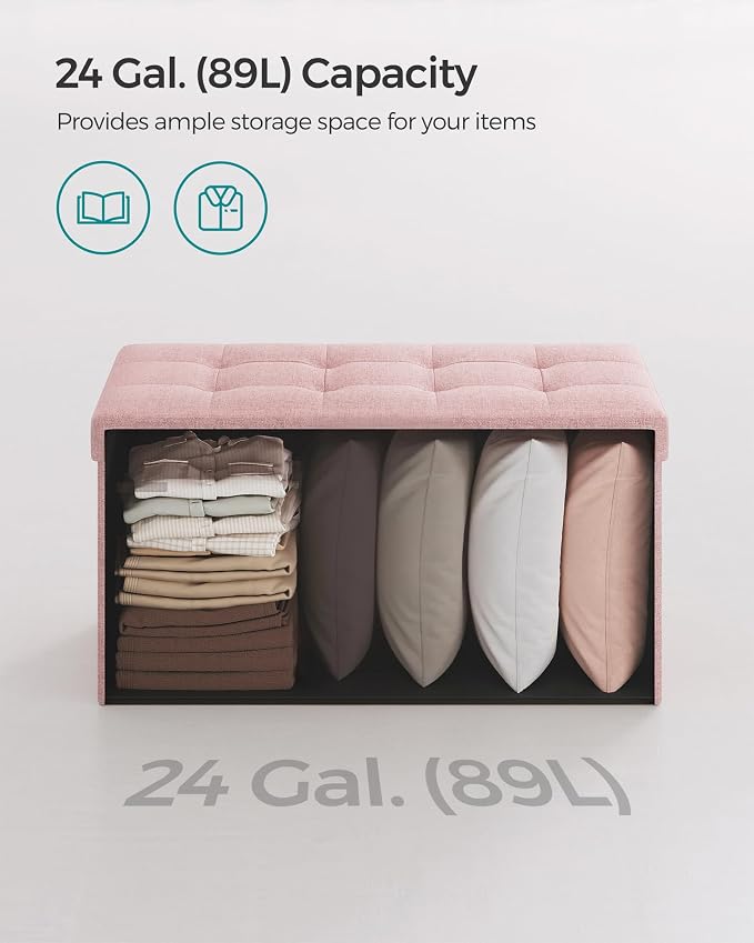 SONGMICS 30 Inches Folding Storage Ottoman Bench, Load 660 lb | Ottoman Foot Rest, Storage Chest, for Living Room, Entryway, Jelly Pink and Ink Black, MINOTA Collection ULSF047R11 - Image 5