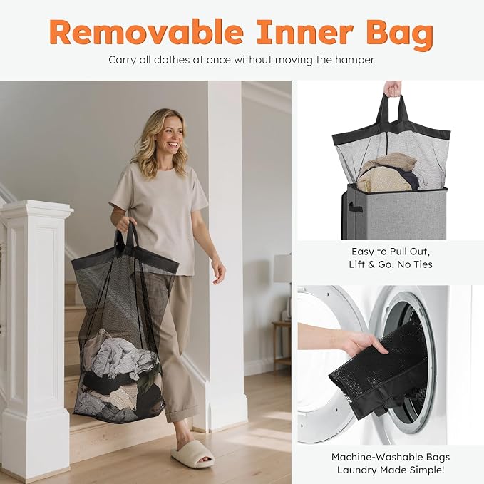 SOLEDI 100L Laundry Hamper with Lid, Large Collapsible Laundry Basket - Image 6