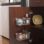 MaraFansie Hanging Wire Baskets Kitchen Storage Basket Adhesive and Screws Basket Over the Cabinet Door Organizer with Adhesive Strips and Screws Accessories, 2 Installations, 2 Pack, White - Image 3