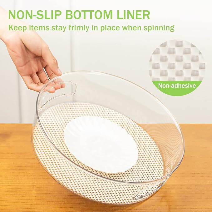3 Pack Lazy Susan Organizer for Pantry Storage with Non-Skid Liner, 12" Clear Rotating Lazy Susan Turntable for Coner Cabinet, Kitchen Sink, Bathroom, Countertop, Lift-up Design for Easy Moving - Image 6