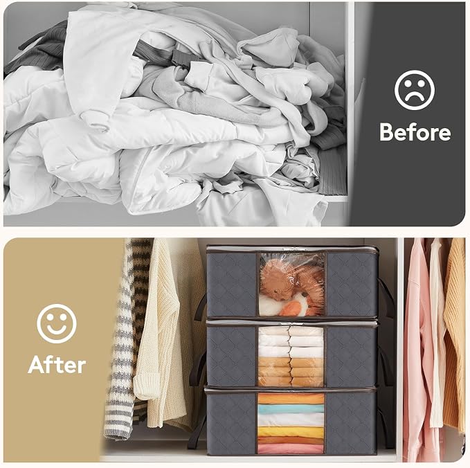 Lifewit 6 Pack Clothes Storage Bag, Foldable Storage Bin Closet Organizer with Reinforced Handle, Sturdy Fabric Blanket Storage with Clear Window, Storage Containers for Clothing, Bedding, Gray - Image 9