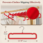Velvet Felt Pants Hangers 30 Pack, with Cascading Hooks (Red) - Image 2