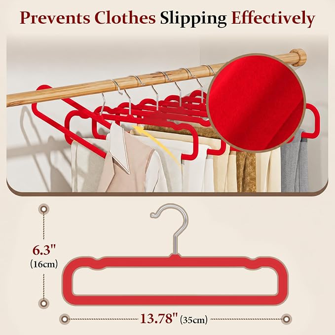 Velvet Felt Pants Hangers 30 Pack, with Cascading Hooks (Red) - Image 2