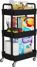 Laiensia 3-Tier Storage Carts,Multifunction Utility Rolling Cart Kitchen Storage Organizer,Mobile Shelving Unit Cart with Lockable Wheels for Bathroom,Laundry,Living Room,With Classified Sticker,Black - Image 7