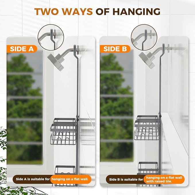 REINHARDT Split Shower Caddy Hanging for Handheld Showerheads, Grey - Image 9