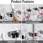 2 Pack Broom Holder Wall Mount, 5 Racks 4 Hooks Mop and Broom Organizer - Image 2