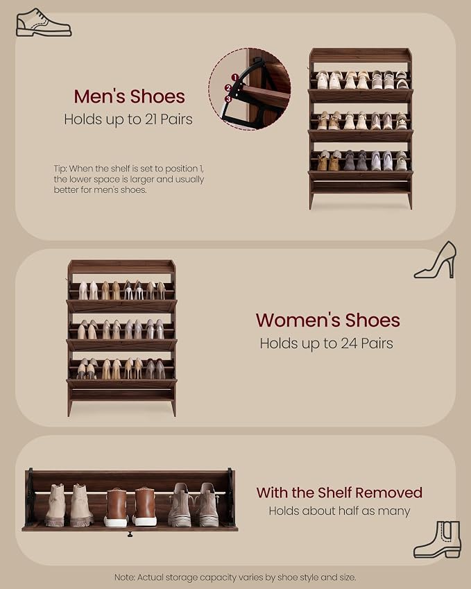 VASAGLE Narrow Shoe Storage Cabinet Organizer with 3 Flip Drawers | Freestanding Shoe Rack, Fits 21 to 24 Pairs, for Entryway, Farmhouse Style, Chestnut Brown, HANIS Collection UHSC303KX01S - Image 5