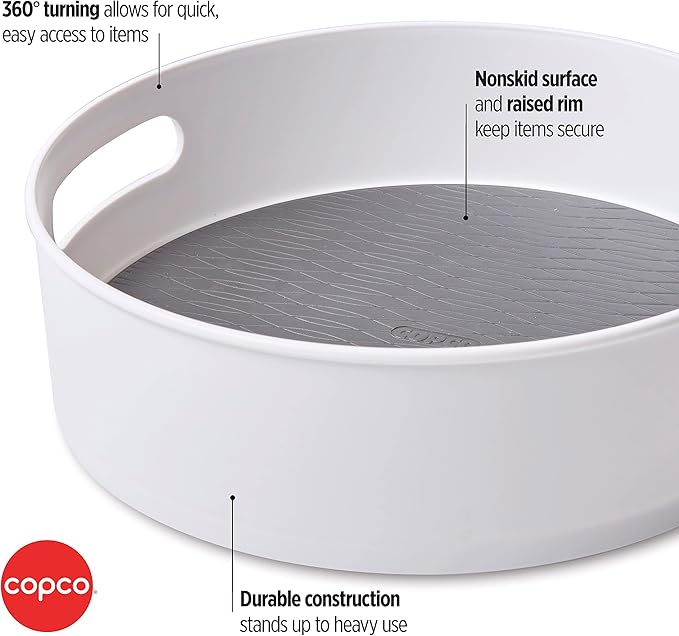 Copco 12 Inch Non-Skid Lazy Susan Turntable Organizer for Cabinet, Kitchen, Pantry, Bathroom - Smooth-Glide Rotating Storage with Raised Rim and Handles - Image 3