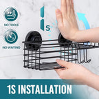 TAILI Shower Caddy Suction Cup with Hooks and Soap holder, Black - Image 2