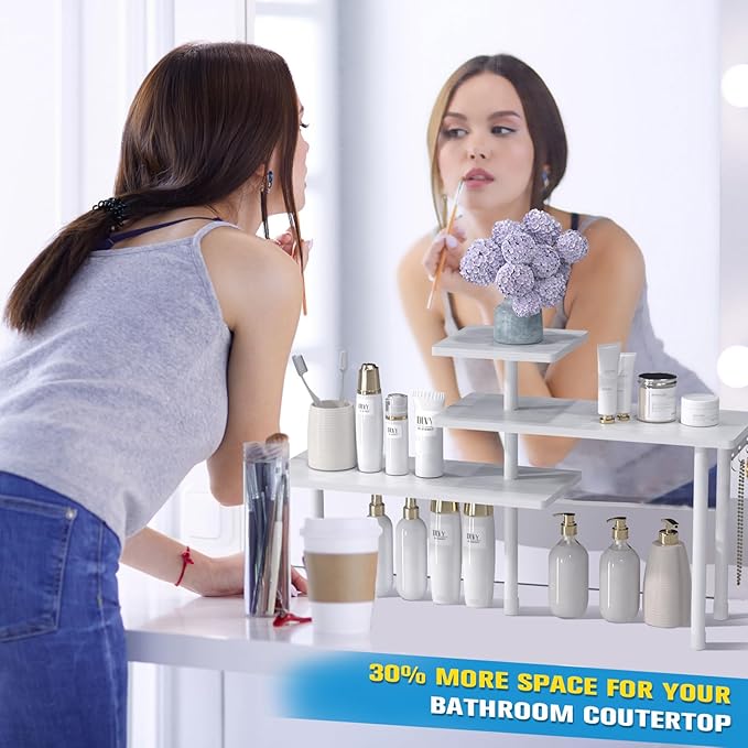 JayRex 3-Tier Bathroom Countertop Corner Shelf Organizer, White - Image 3