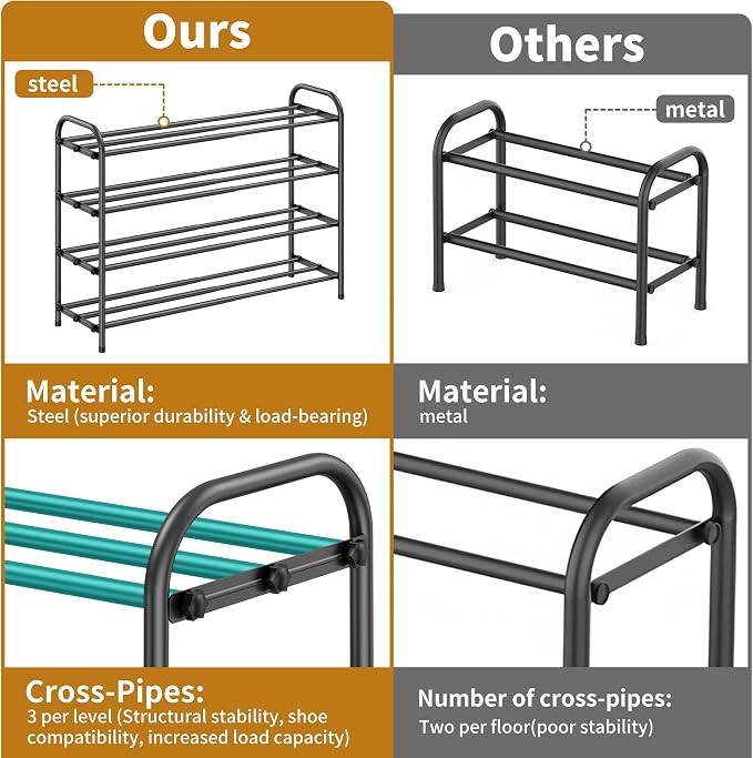 Hleelomi 4-Tier Metal Expandable Shoe Rack for Closet and Entryway, Black - Image 3