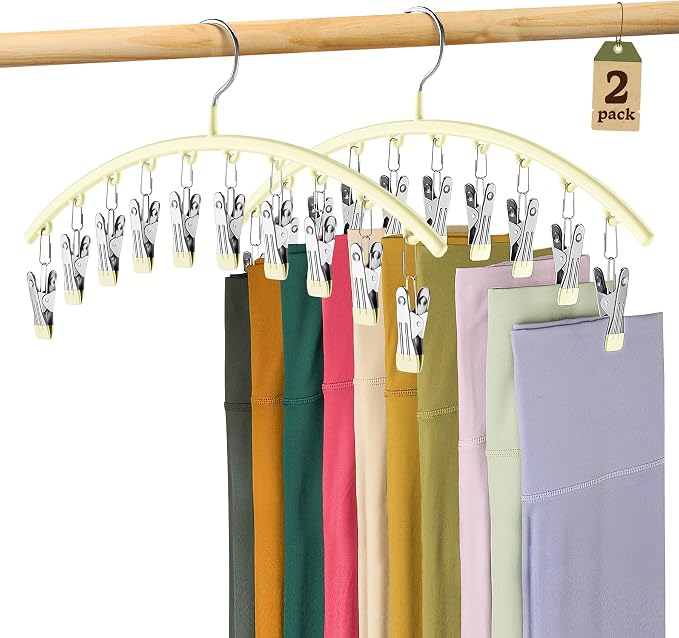 Volnamal Legging Organizer for Closet,2 Pack Metal Yoga Pants Hangers,Ivory | Clothes Hanger w/10 Clips Hold 20 Leggings,Space Saving Hanging Closet Organizer College Dorm Essentials Apartment Essential by Volnamal