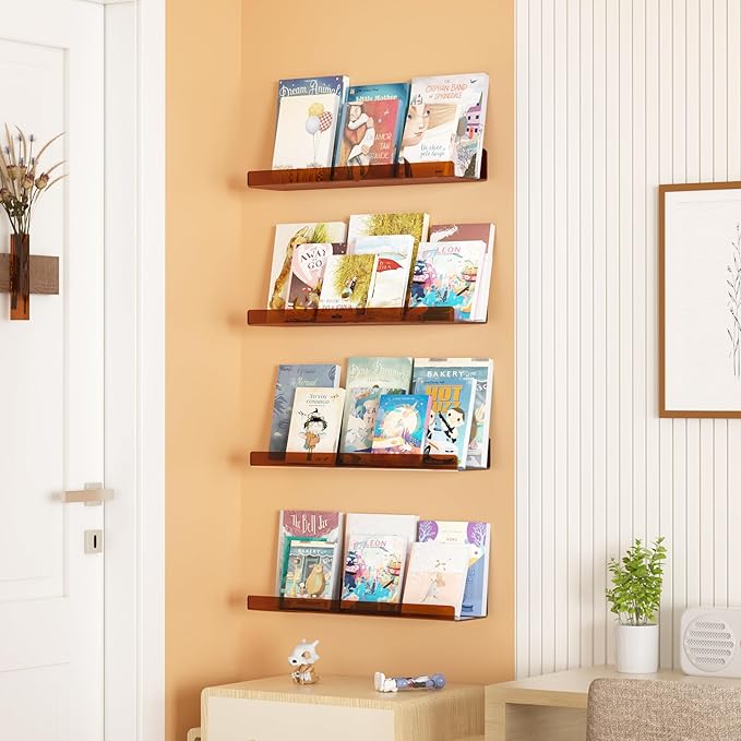 upsimples 4 Pcs 15" Acrylic Shelves for Wall Decor and Display, Brown - Image 5