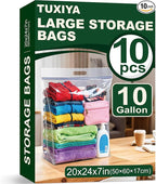 TUXIYA 10 PACK Extra Large Storage Bags, 10 Gallon 24"x20"x7" Zipper Bags by Unknown