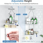 Upgraded Extended Length Shower Organizer with Hooks, Rustproof Shampoo Soap Holder, Large Hanging Bathroom Caddy, Silver - Image 3