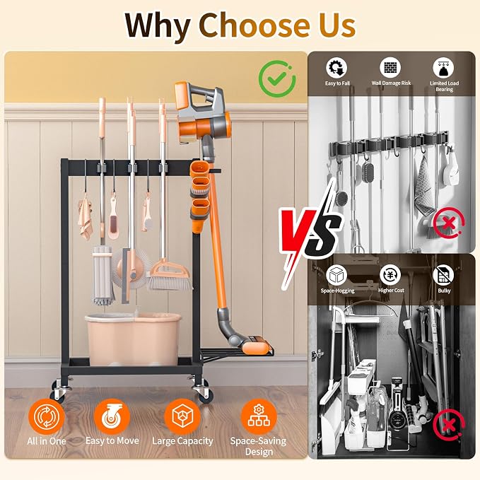 Broom Holder with Cleaning Supplies Organizer, 18" Wx11.8 Dx34.6 H - Image 6