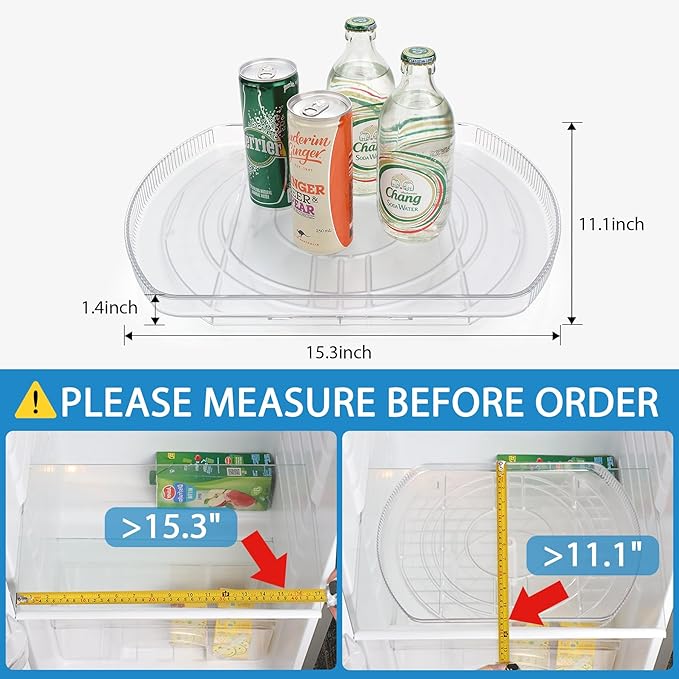 Lazy Susan Turntable for Refrigerator, Square Turntable Organizer for Fridge Cabinet, Pantry, Countertop (15.3" x 11.1" Rectangle 2 Pack - Clear) - Image 2