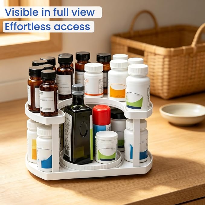 2 Tier Lazy Susan Organizer for Medicine Pill Bottles Vitamin Storage - Image 6