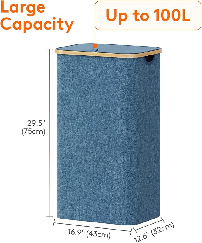 Lifewit 105L Large Laundry Basket with Lid, Removable Bags, Dark Blue - Image 3