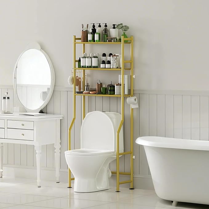 3-Tier Over Toilet Storage, Anti-Tip, 64" H, Gold - Image 8