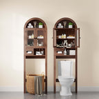 Arched Over the Toilet Storage Cabinet with Tempered Glass Doors, Walnut - Image 7