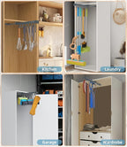 Pull Out Broom Holder, Multifunctional Slide Broom And Mop Storage/Organizer With Adjustable Double Row Sliding Hook, Garage Organization Hooks, for Closet Laundry Garage - Dark grey - 36cm - Image 6