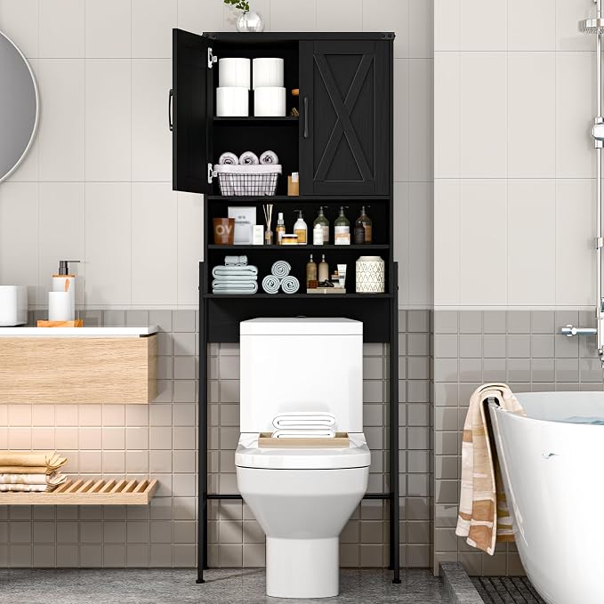 Vabches Metal Frame Over The Toilet Storage Cabinet, Black - Image 6