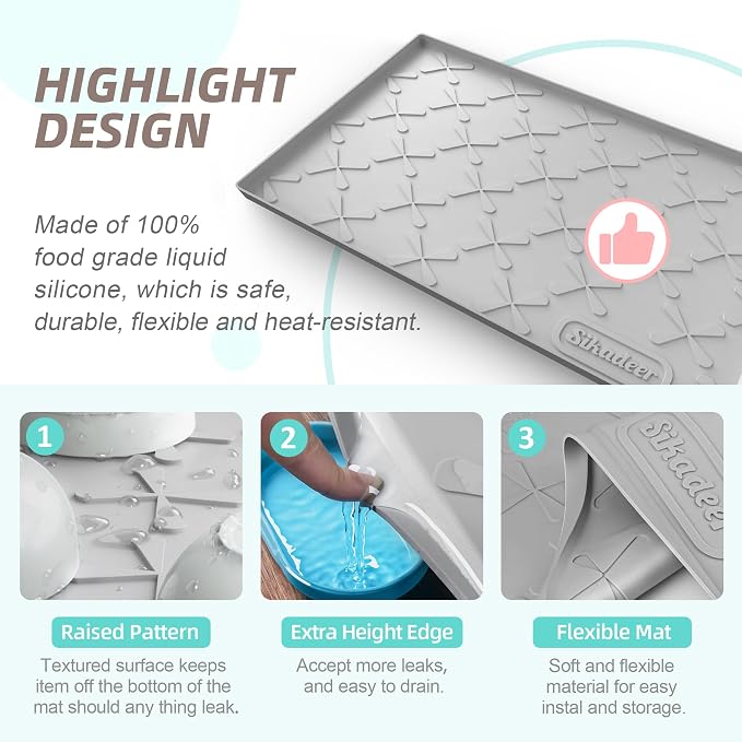 SIKADEER Waterproof Under Sink Mat Silicone 28" x 22" Kitchen Cabinet liner - Image 5