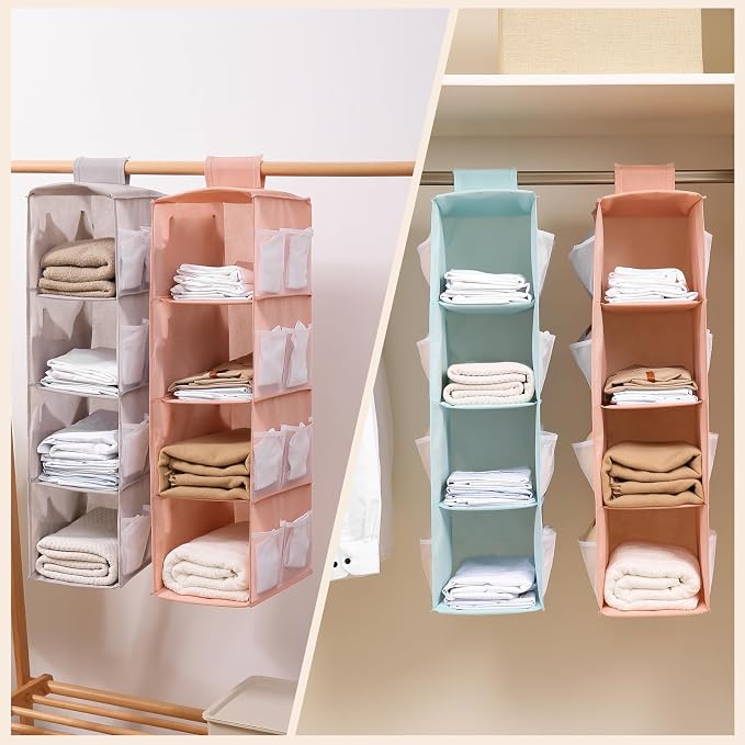 Hanging Closet Organizer, 4-Section Storage Shelves, Oxford Cloth with Mesh Pockets, (Cerulean, 4 Section) - Image 5