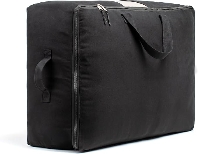Soft Canvas Storage Bags with Zipper. Thick Breathable, 1pc King/Queen Comforter Organizer. Four Carrying Handles and Window. Large 25x19x9in Bag for Sheets Blankets Bedding Pillows, Clothes (Black) by VeraMia