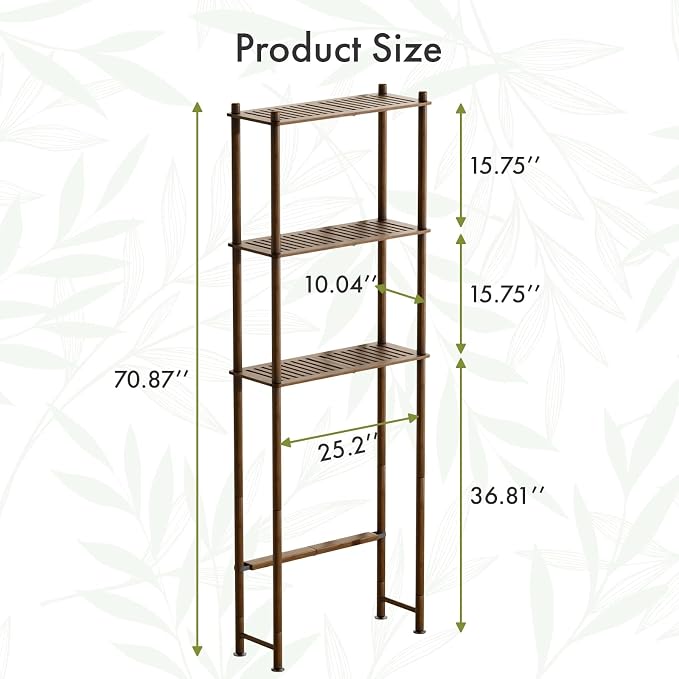 AmazerBath Bamboo Over The Toilet Storage Shelf, 3-Tier Over Toilet Bathroom Organizer Rack, Bathroom Shelves Over Toilet, Space Saver, Walnut Brown - Image 2