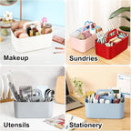 Multiuse Caddy Organizer with Handle, Portable Divided Plastic Tote Bin - Art Craft, Stationary Pen Marker Crayons, Makeup Hair Supplies Storage - Bathroom, Classroom, Dorm, Office, Desk Holder - Red - Image 2
