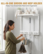 Supforce Small Broom Holder Wall Mount with Shelf, 4 Slots 3 Hooks - Image 2