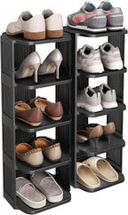 Kitstorack 10 Tiers Stackable Shoe Rack for Closet and Front Door Entrance - Free Standing Plastic Stand, Narrow Tall Vertical Organizer for Small Spaces Storage by Kitstorack