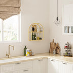 Crofy 2-Tier Arched Wall Shelf with Gold Frame & Transparent Shelves - Image 4