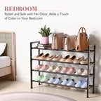 Bumusty 4 Tier Expandable Shoe Rack for Closet, Black | 18"-33" Adjustable Shoe Rack for Entryway, Small Shoe Organizer for Dorm, Front Door, Sturdy Metal - Image 6
