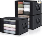 Fab totes 3 Pack Storage Bags for Clothes Blanket Storage Bins with Lids | Foldable Closet Organizers with Zippers,Window and Handles,Fabric Storage Bins for Sweater,Comforter,Bedding,Dorm essentials by Fabtotes