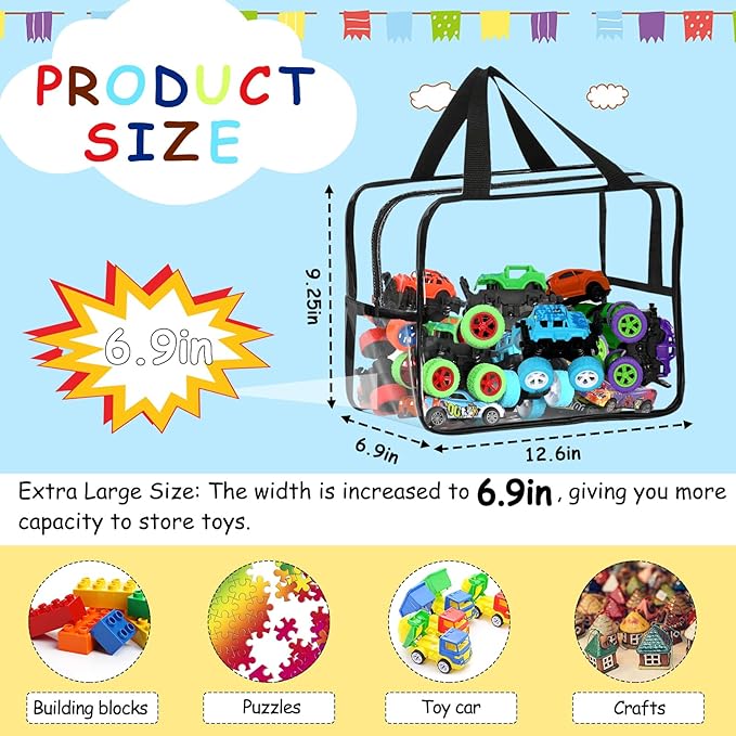 6 Pcs XL Toy Storage Bags Widen Waterproof Clear Toy Organizer with Labels - Image 2