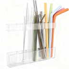 Acrylic Straw Holder for Cabinet Door - Child-Safe Organizer & Dispenser with Smooth Rounded Edges for Kitchen Accessories Storage, Adhesive Circles Included (Clear Transparent) by Unknown