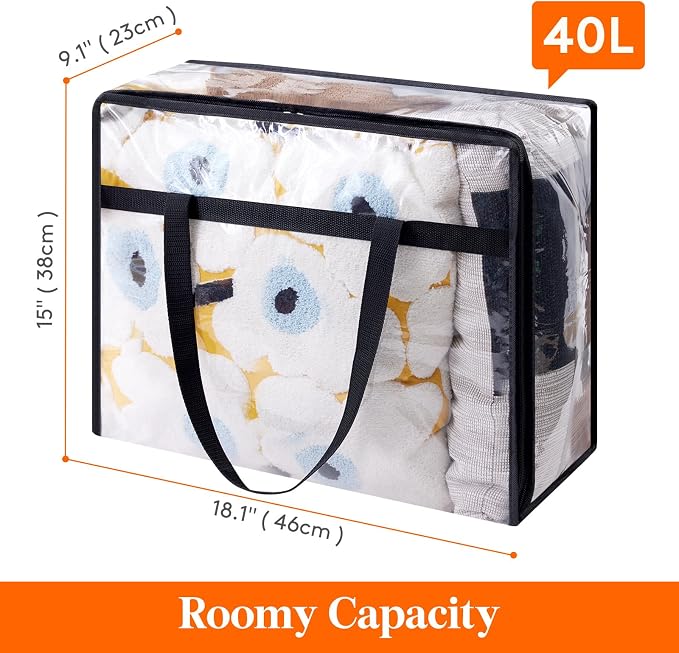 Lifewit 45L Clear Clothes Storage Bags,Plastic Foldable Blanket Storage Bag | 16 Pack Vinyl Foldable Moving Bags with Zipper, Closet Organizers and Storage Containers for Bedding, Duvet, Comforter - Image 3